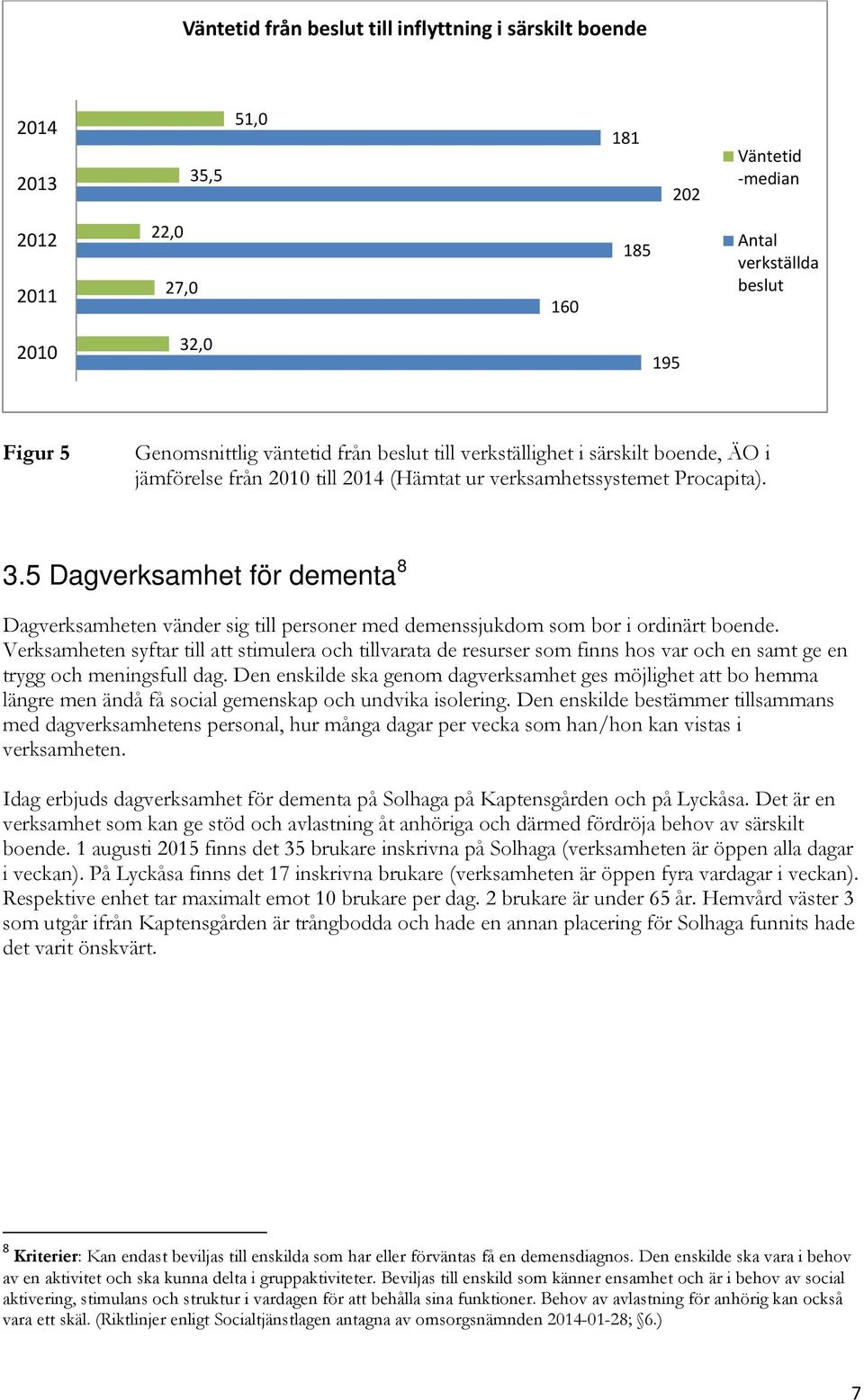 5 Dagverksamhet för dementa 8 Dagverksamheten vänder sig till personer med demenssjukdom som bor i ordinärt boende.