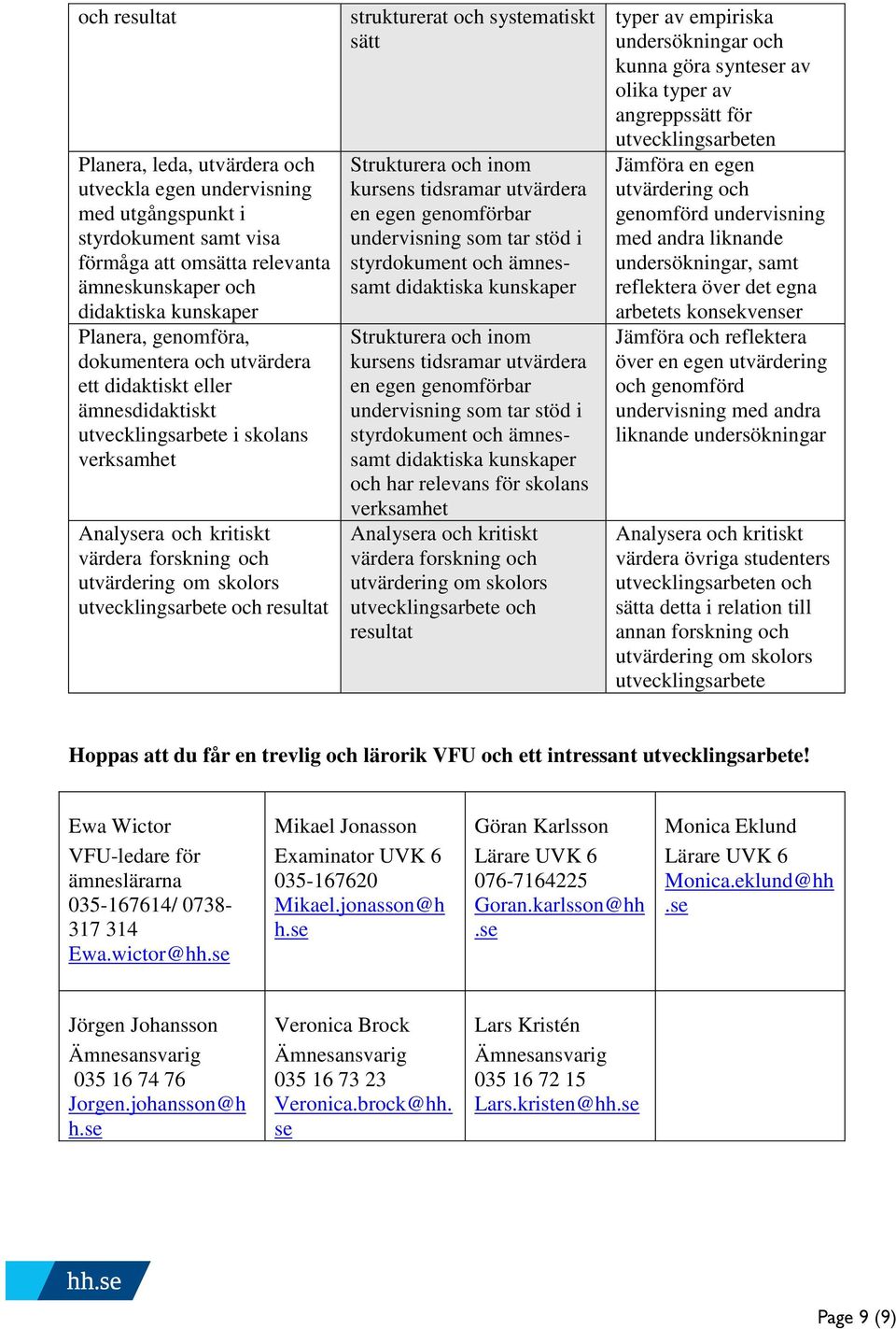 och resultat strukturerat och systematiskt sätt Strukturera och inom kursens tidsramar utvärdera en egen genomförbar undervisning som tar stöd i styrdokument och ämnessamt didaktiska kunskaper