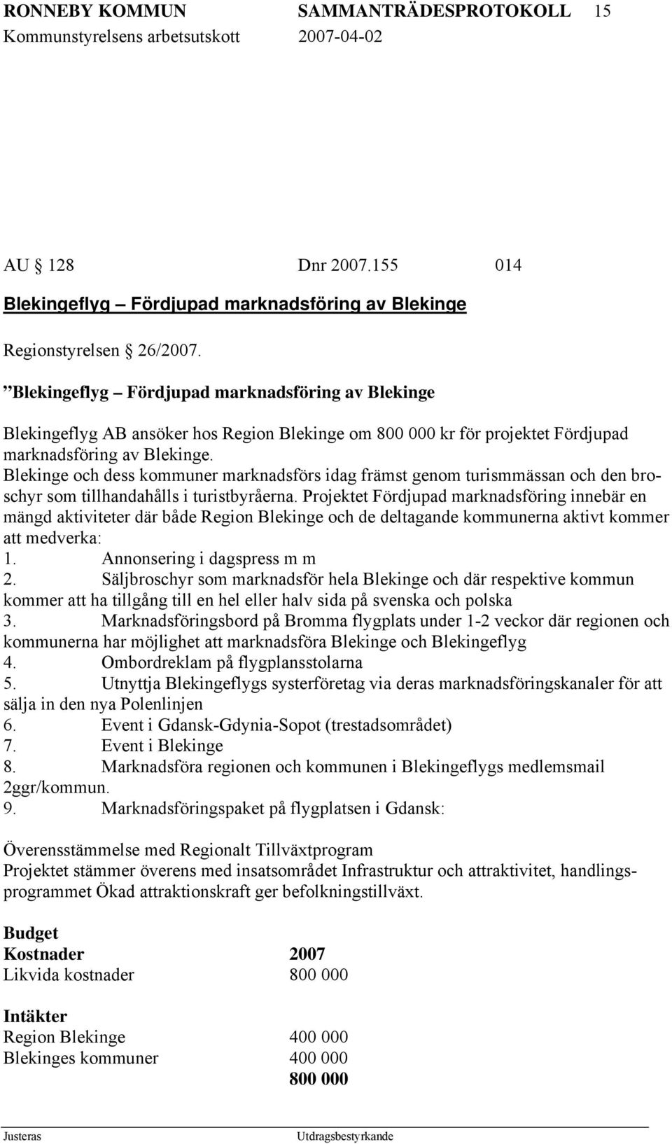Blekinge och dess kommuner marknadsförs idag främst genom turismmässan och den broschyr som tillhandahålls i turistbyråerna.