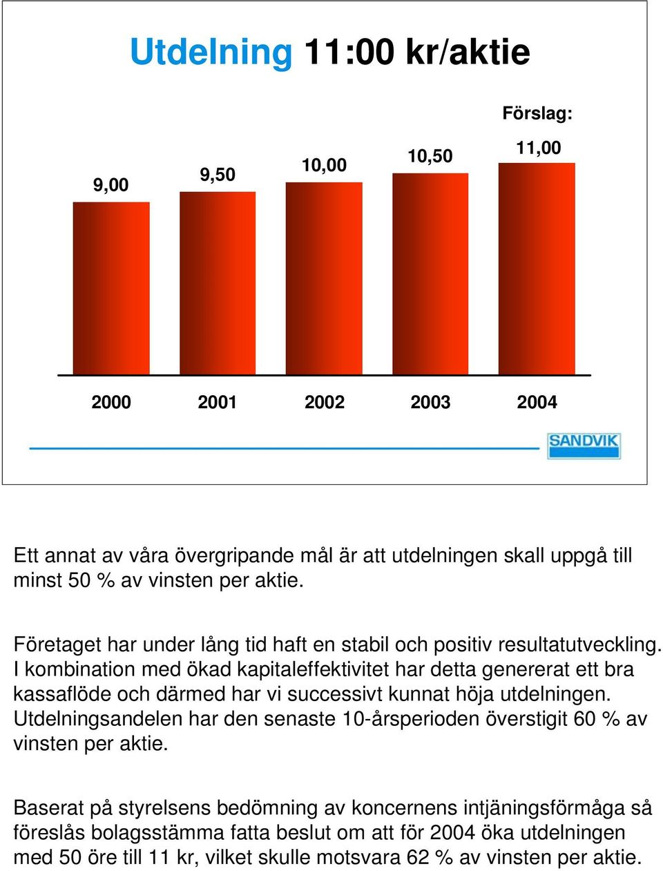 I kombination med ökad kapitaleffektivitet har detta genererat ett bra kassaflöde och därmed har vi successivt kunnat höja utdelningen.