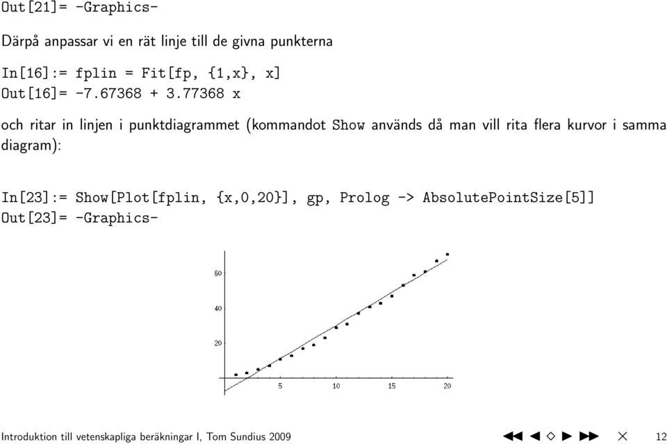 77368 x och ritar in linjen i punktdiagrammet (kommandot Show används då man vill rita flera kurvor i