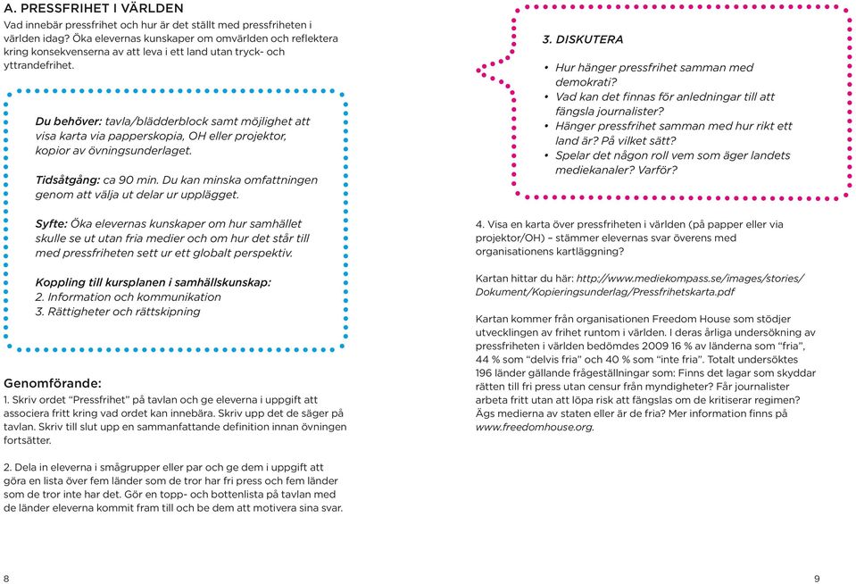 Du behöver: tavla/blädderblock samt möjlighet att visa karta via papperskopia, OH eller projektor, kopior av övningsunderlaget. Tidsåtgång: ca 90 min.