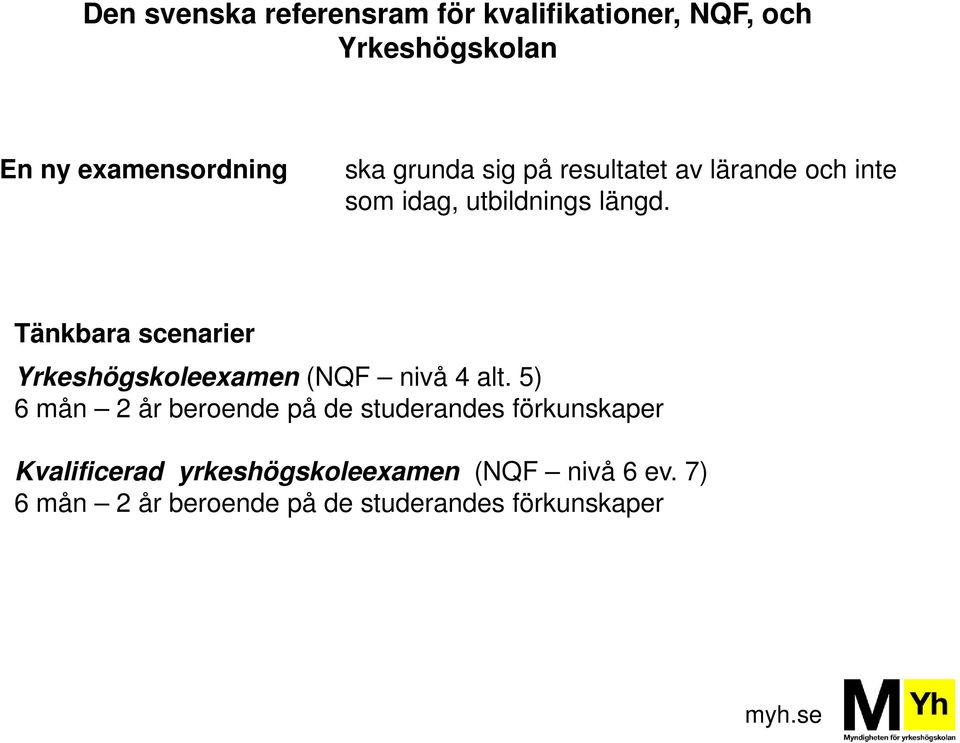 Tänkbara scenarier Yrkeshögskoleexamen (NQF nivå 4 alt.