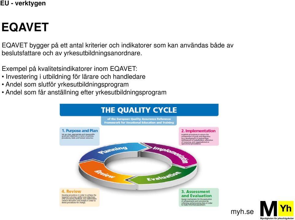 Exempel på kvalitetsindikatorer inom EQAVET: Investering i utbildning för lärare och