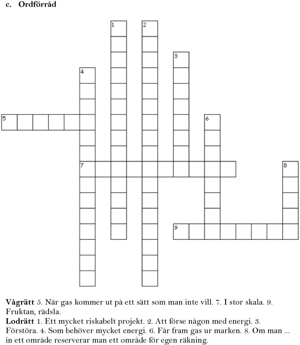 Att förse någon med energi. 3. Förstöra. 4. Som behöver mycket energi. 6.