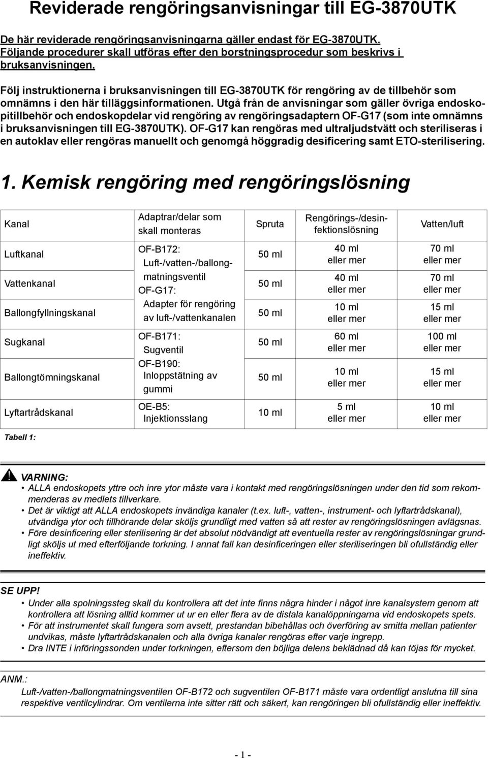 Följ instruktionerna i bruksanvisningen till EG-3870UTK för rengöring av de tillbehör som omnämns i den här tilläggsinformationen.