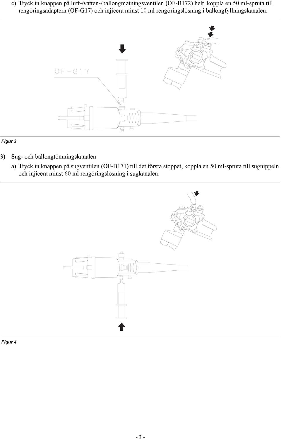 Figur 3 3) Sug- och ballongtömningskanalen a) Tryck in knappen på sugventilen (OF-B171) till det