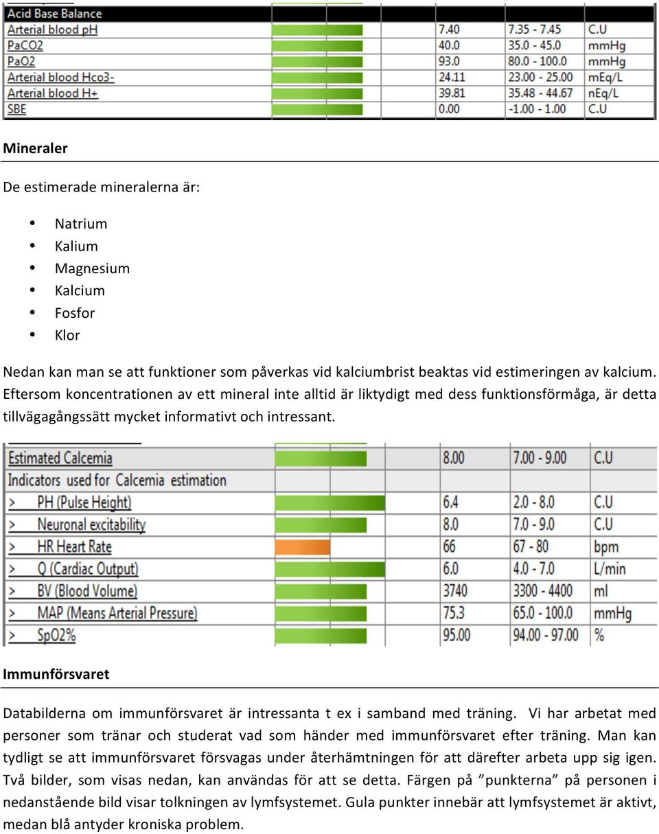 Immunförsvaret Databilderna om immunförsvaret är intressanta t ex i samband med träning. Vi har arbetat med personer som tränar och studerat vad som händer med immunförsvaret efter träning.