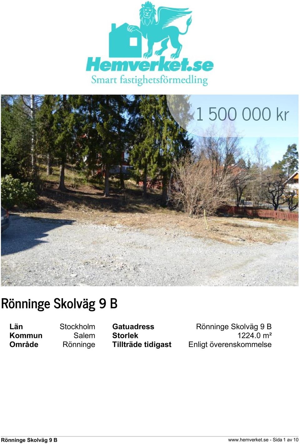 0 m² Område Rönninge Tillträde