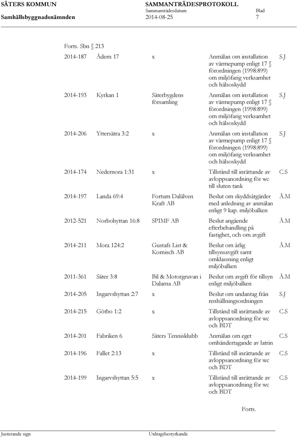 installation av värmepump enligt 17 förordningen (1998:899) om miljöfarig verksamhet och hälsoskydd 2014-206 Yttersätra 3:2 x Anmälan om installation av värmepump enligt 17 förordningen (1998:899) om