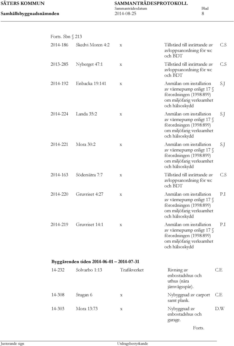 19:141 x Anmälan om installation av värmepump enligt 17 förordningen (1998:899) om miljöfarig verksamhet och hälsoskydd 2014-224 Landa 35:2 x Anmälan om installation av värmepump enligt 17