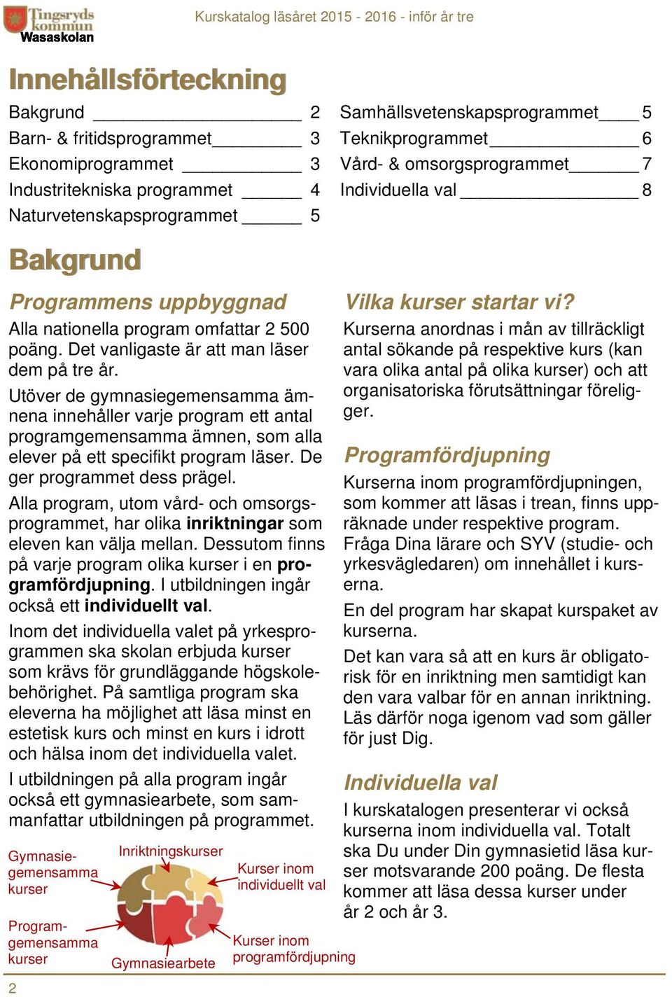 Utöver de gymnasiegemensamma ämnena innehåller varje program ett antal programgemensamma ämnen, som alla elever på ett specifikt program läser. De ger programmet dess prägel.