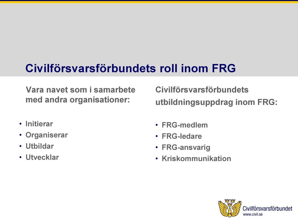 utbildningsuppdrag inom FRG: Initierar Organiserar Utbildar