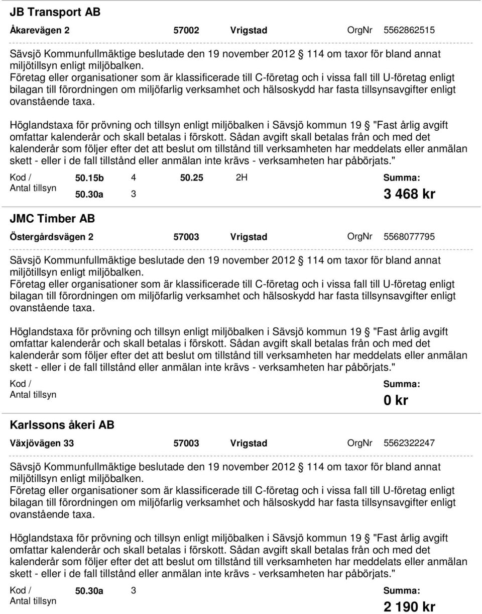 25 2H 3 468 kr Östergårdsvägen 2 57003 Vrigstad OrgNr