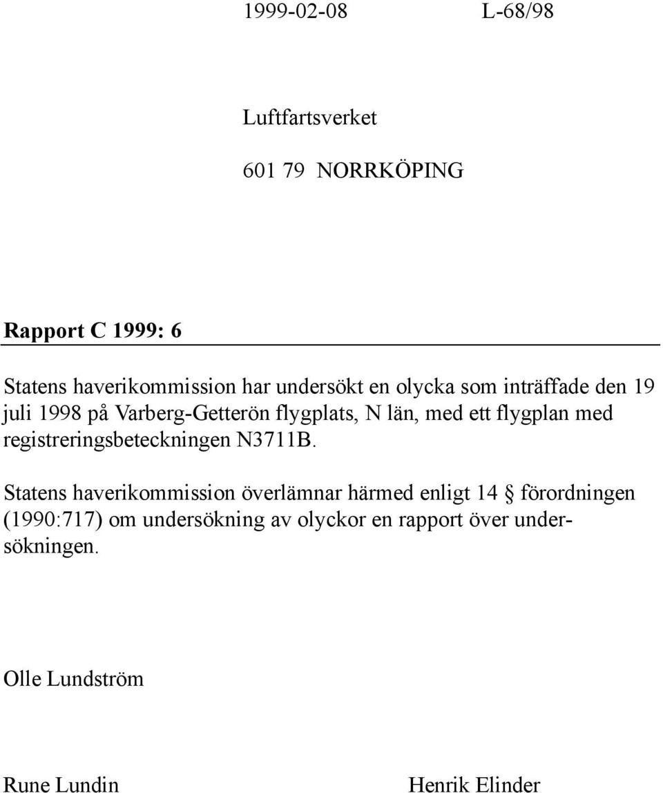 flygplan med registreringsbeteckningen N3711B.