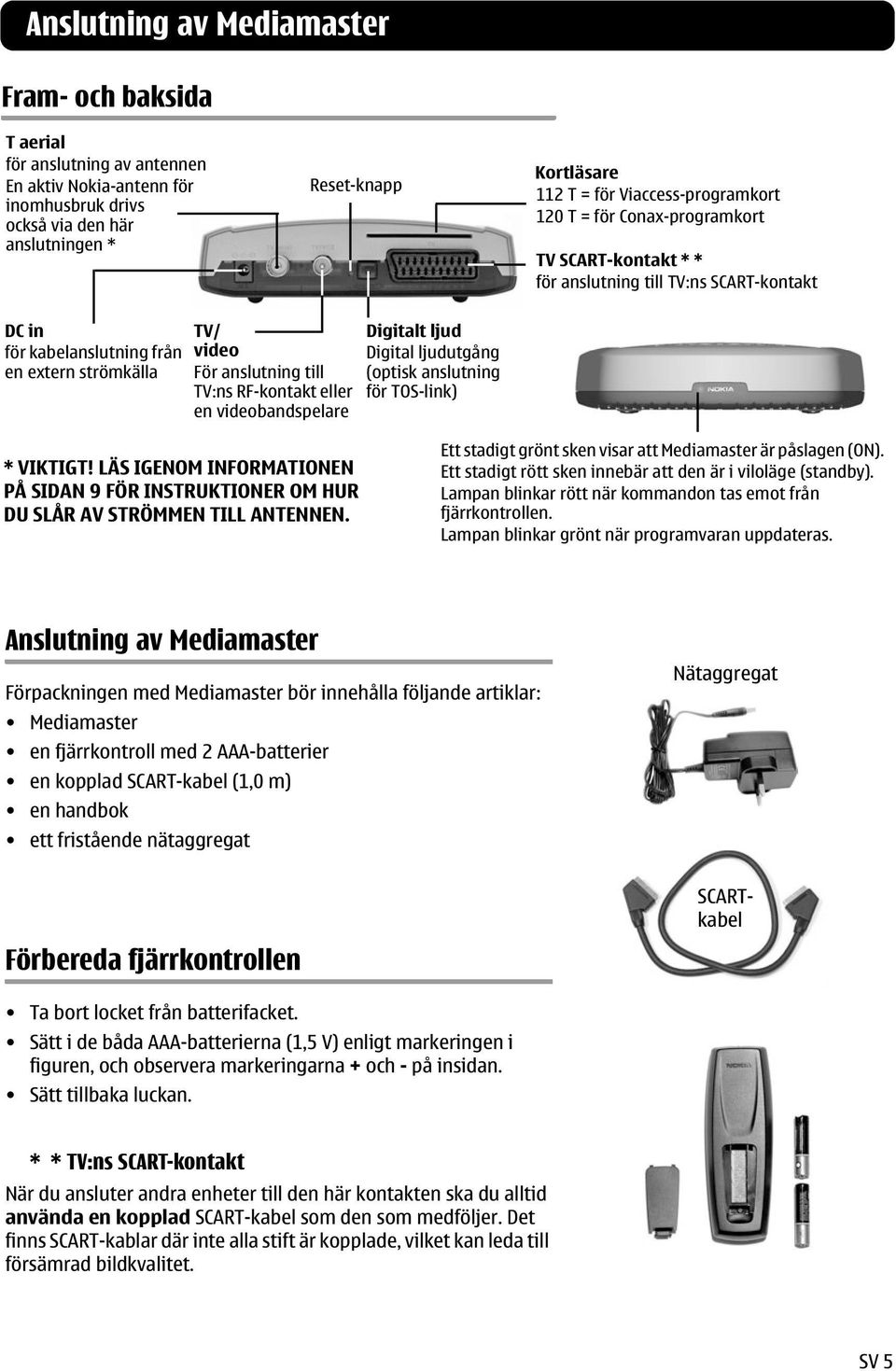 RF-kontakt eller en videobandspelare Digitalt ljud Digital ljudutgång (optisk anslutning för TOS-link) * VIKTIGT!