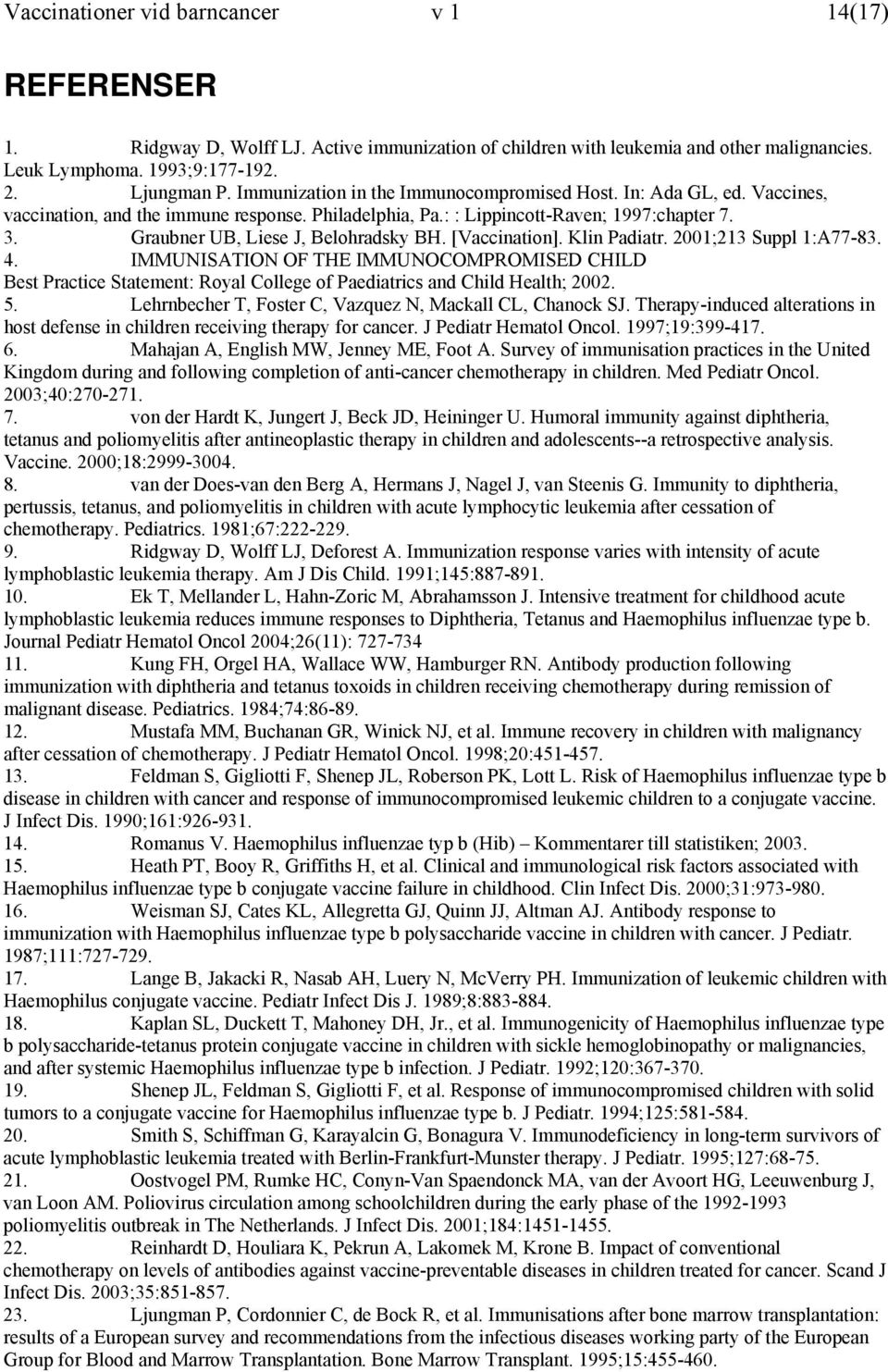 Graubner UB, Liese J, Belohradsky BH. [Vaccination]. Klin Padiatr. 2001;213 Suppl 1:A77-83. 4.