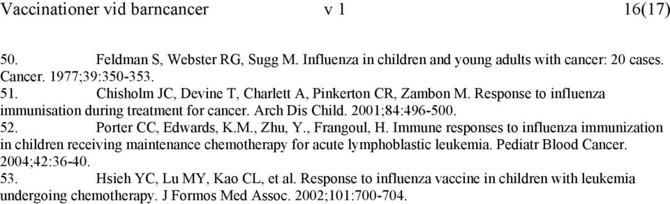 Porter CC, Edwards, K.M., Zhu, Y., Frangoul, H. Immune responses to influenza immunization in children receiving maintenance chemotherapy for acute lymphoblastic leukemia.