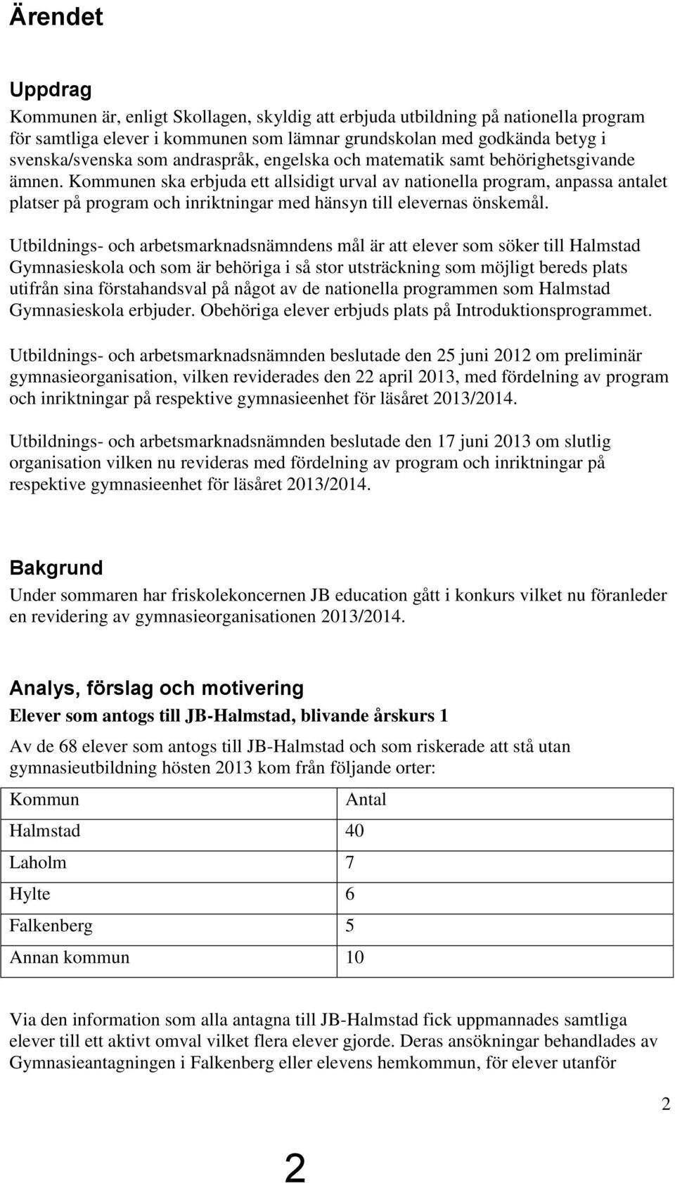 Kommunen ska erbjuda ett allsidigt urval av nationella program, anpassa antalet platser på program och inriktningar med hänsyn till elevernas önskemål.