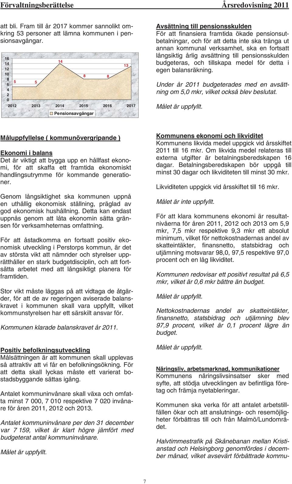 tränga ut annan kommunal verksamhet, ska en fortsatt långsiktig årlig avsättning till pensionsskulden budgeteras, och tillskapa medel för detta i egen balansräkning.