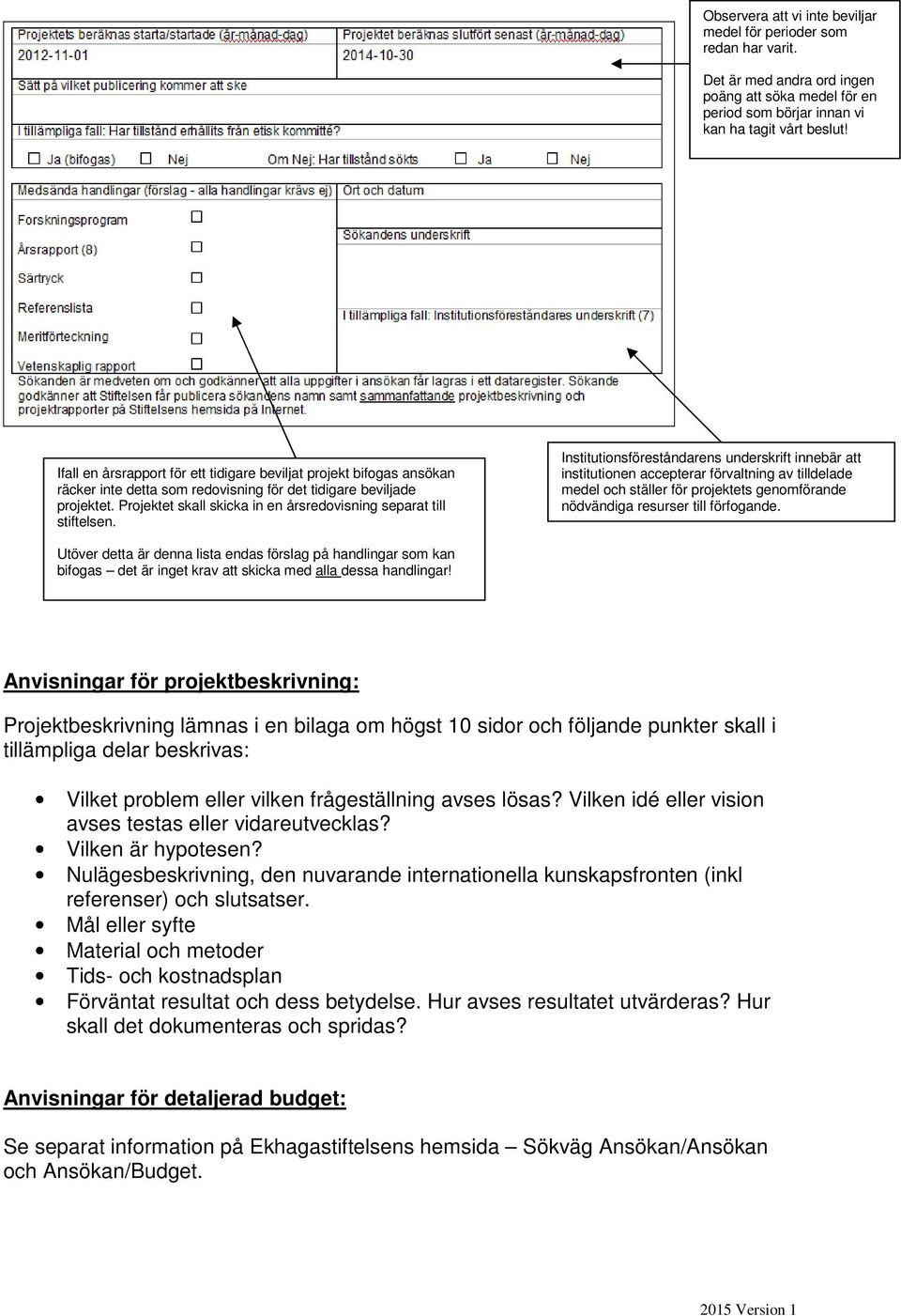 Projektet skall skicka in en årsredovisning separat till stiftelsen.