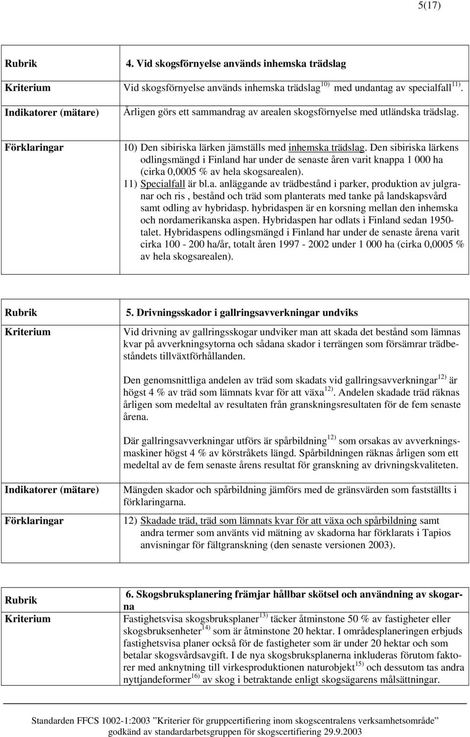 Den sibiriska lärkens odlingsmängd i Finland har under de senaste åren varit knappa 1 000 ha (cirka 0,0005 % av hela skogsarealen). 11) Specialfall är bl.a. anläggande av trädbestånd i parker, produktion av julgranar och ris, bestånd och träd som planterats med tanke på landskapsvård samt odling av hybridasp.