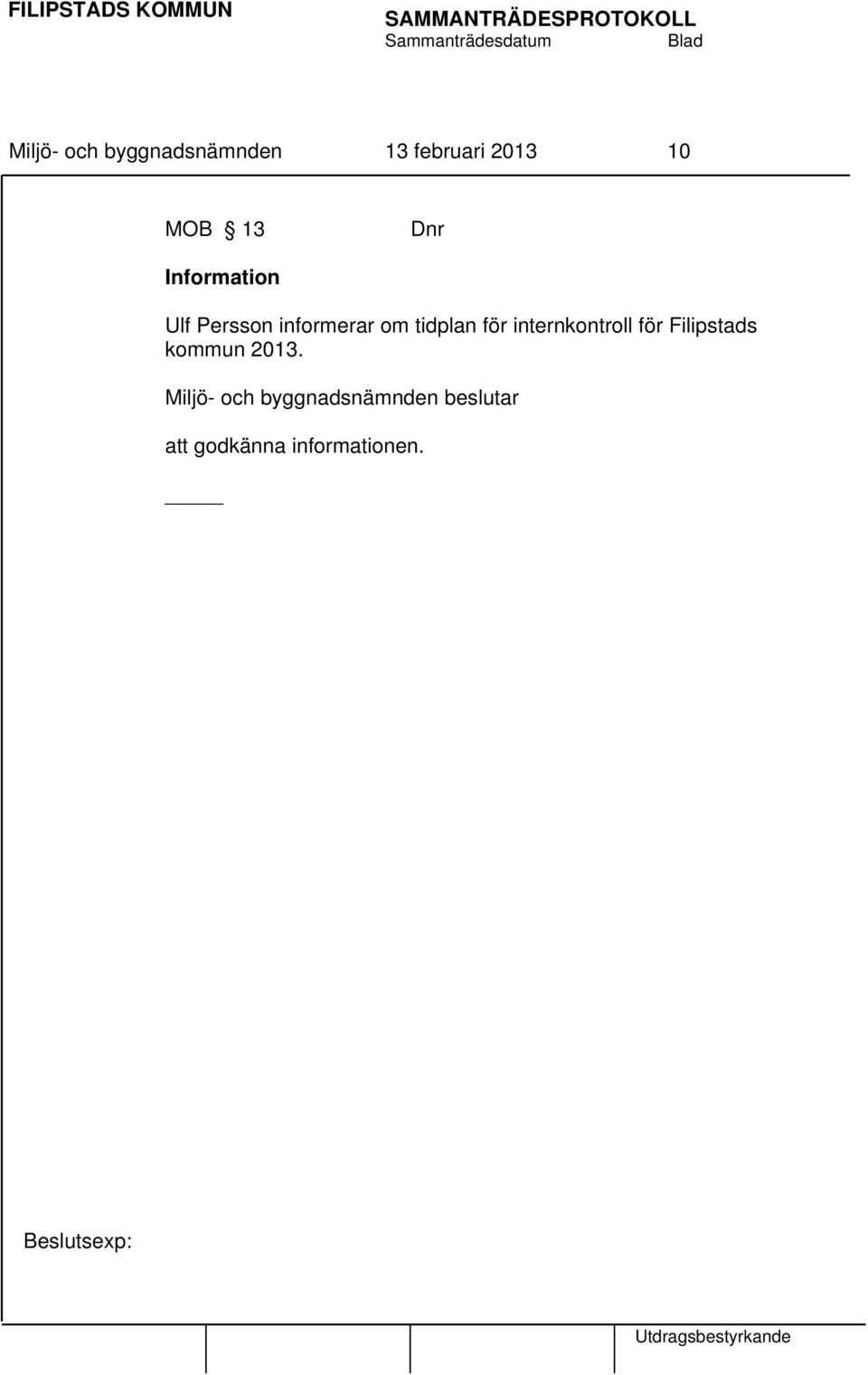 internkontroll för Filipstads kommun 2013.