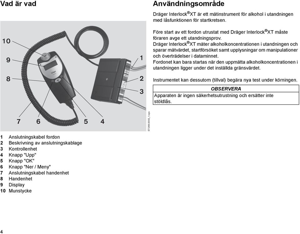 Dräger Interlock XT mäter alkoholkoncentrationen i utandningen och sparar mätvärdet, startförsöket samt upplysningar om manipulationer och överträdelser i dataminnet.