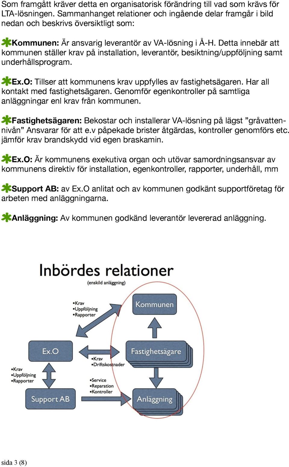 Detta innebär att kommunen ställer krav på installation, leverantör, besiktning/uppföljning samt underhållsprogram. Ex.O: Tillser att kommunens krav uppfylles av fastighetsägaren.