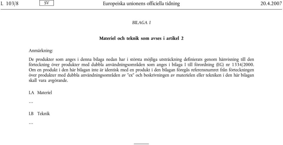 definierats genom hänvisning till den förteckning över produkter med dubbla användningsområden som anges nr 1334/2000.