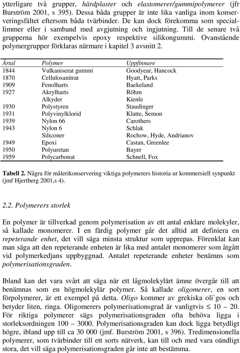 Oanstående polymergrupper förklaras närmare i kapitel 3 asnitt 2.