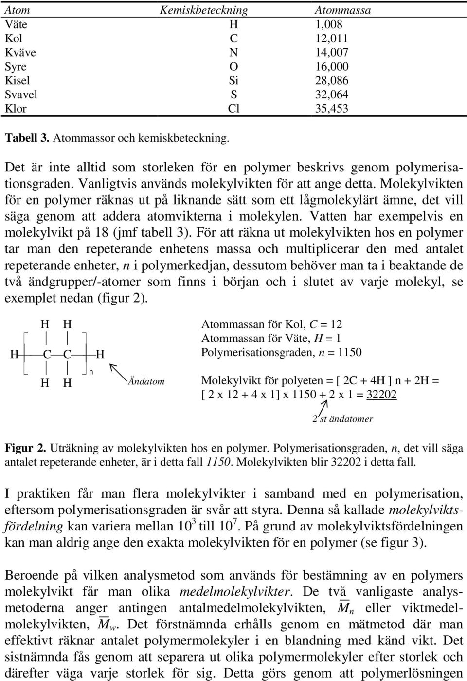 Molekylikten för en polymer räknas ut på liknande sätt som ett lågmolekylärt ämne, det ill säga genom att addera atomikterna i molekylen. Vatten har exempelis en molekylikt på 18 (jmf tabell 3).