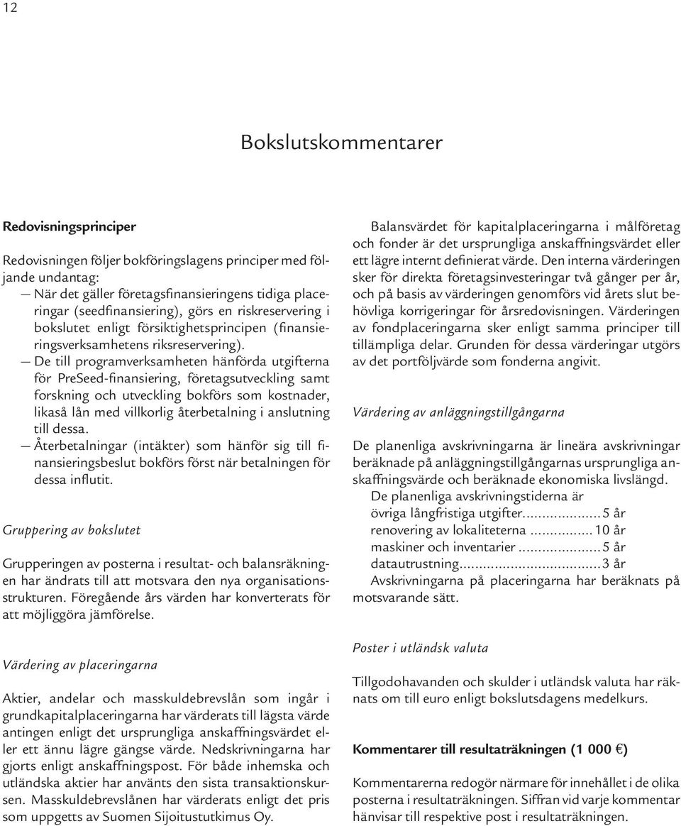 De till programverksamheten hänförda utgifterna för PreSeed-finansiering, företagsutveckling samt forskning och utveckling bokförs som kostnader, likaså lån med villkorlig återbetalning i anslutning