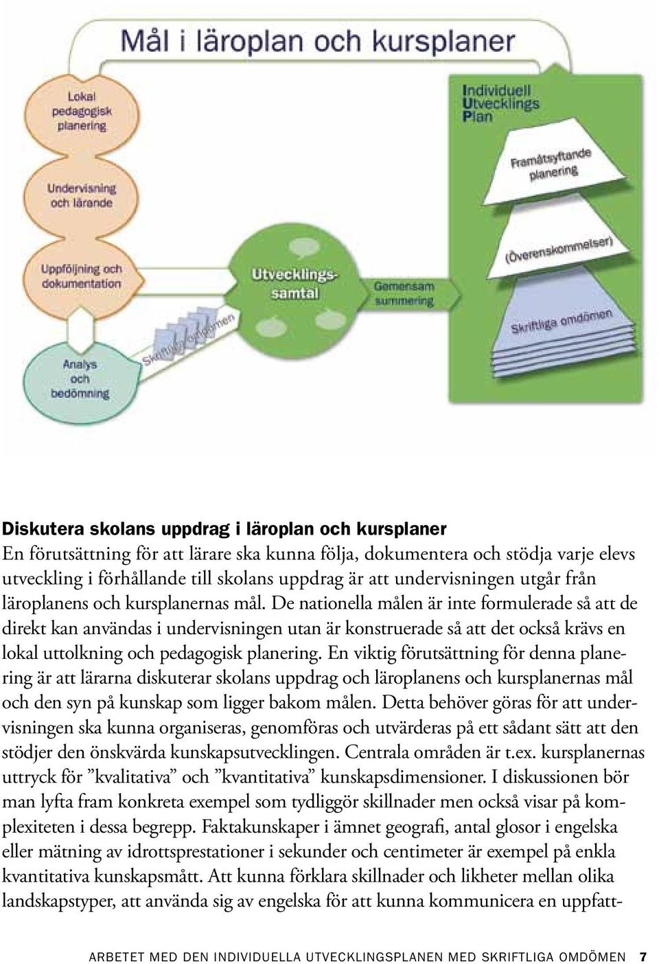 De nationella målen är inte formulerade så att de direkt kan användas i undervisningen utan är konstruerade så att det också krävs en lokal uttolkning och pedagogisk planering.