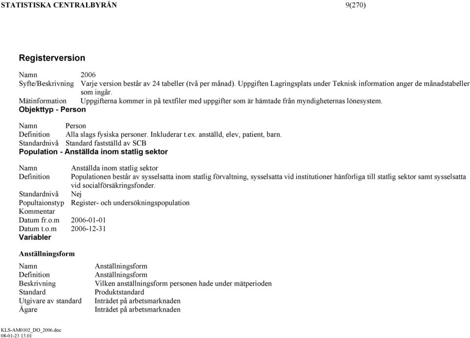 Objekttyp - Person Namn Person Definition Alla slags fysiska personer. Inkluderar t.ex. anställd, elev, patient, barn.