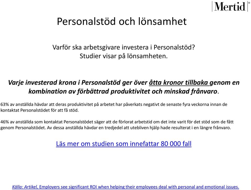 63% av anställda hävdar att deras produktivitet på arbetet har påverkats negativt de senaste fyra veckorna innan de kontaktat Personalstödet för att få stöd.