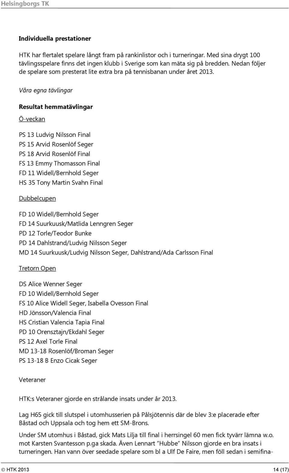Våra egna tävlingar Resultat hemmatävlingar Ö-veckan PS 13 Ludvig Nilsson Final PS 15 Arvid Rosenlöf Seger PS 18 Arvid Rosenlöf Final FS 13 Emmy Thomasson Final FD 11 Widell/Bernhold Seger HS 35 Tony