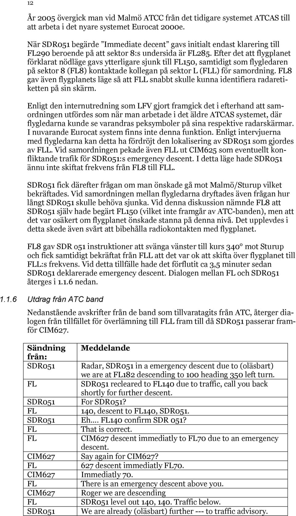 Efter det att flygplanet förklarat nödläge gavs ytterligare sjunk till FL150, samtidigt som flygledaren på sektor 8 (FL8) kontaktade kollegan på sektor L (FLL) för samordning.