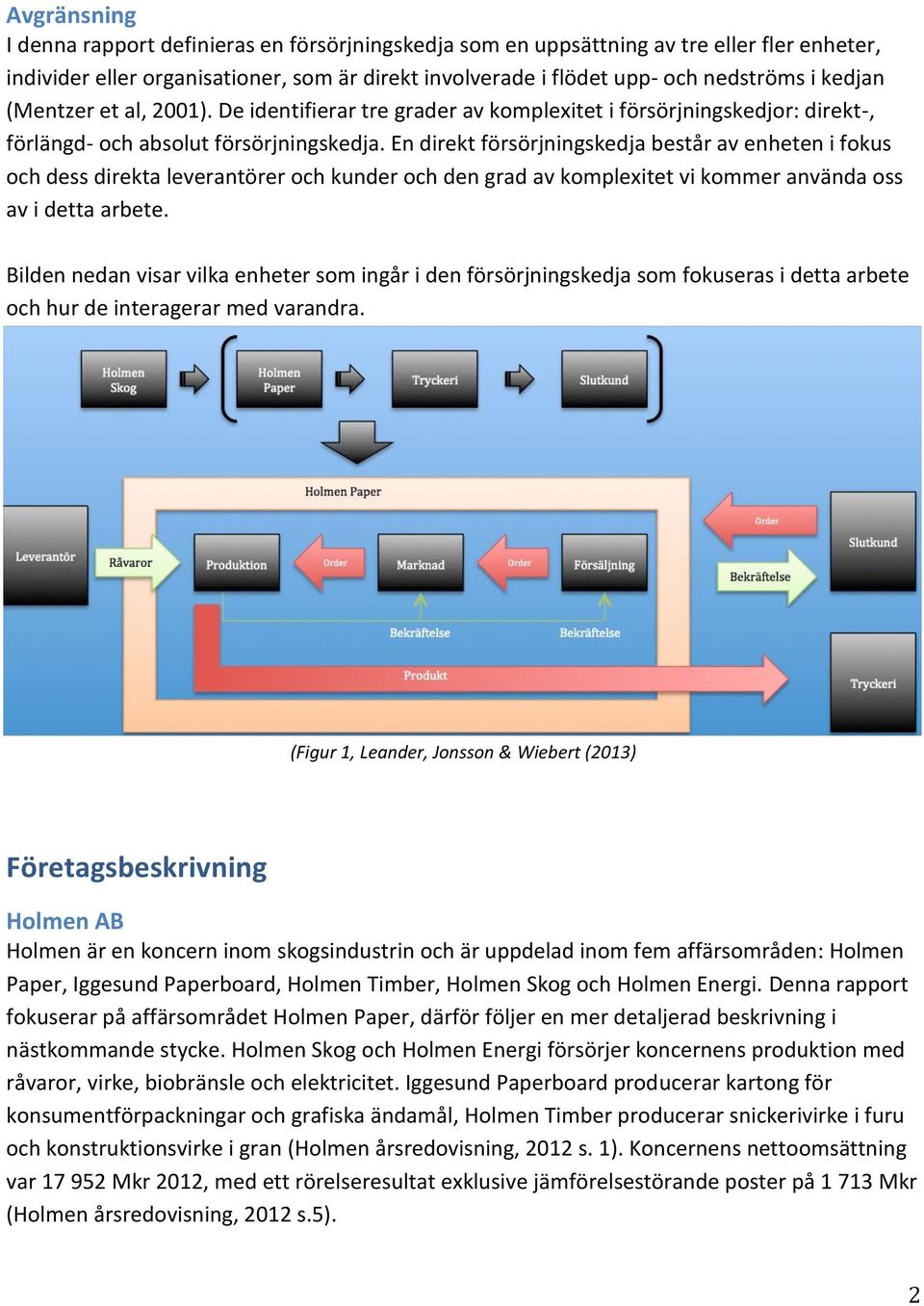 En direkt försörjningskedja består av enheten i fokus och dess direkta leverantörer och kunder och den grad av komplexitet vi kommer använda oss av i detta arbete.