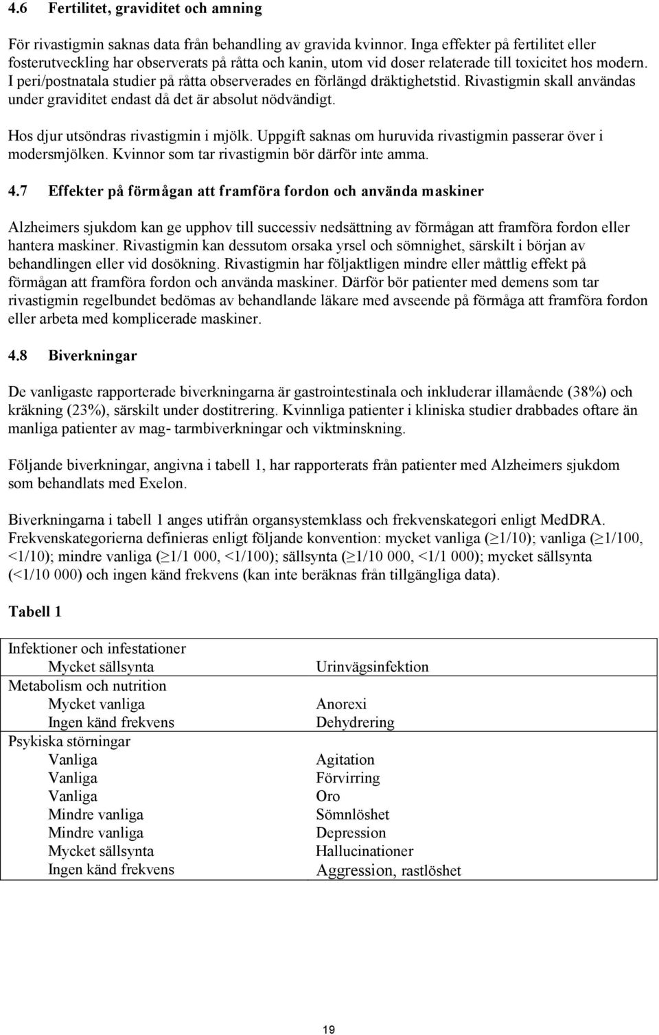 I peri/postnatala studier på råtta observerades en förlängd dräktighetstid. Rivastigmin skall användas under graviditet endast då det är absolut nödvändigt. Hos djur utsöndras rivastigmin i mjölk.