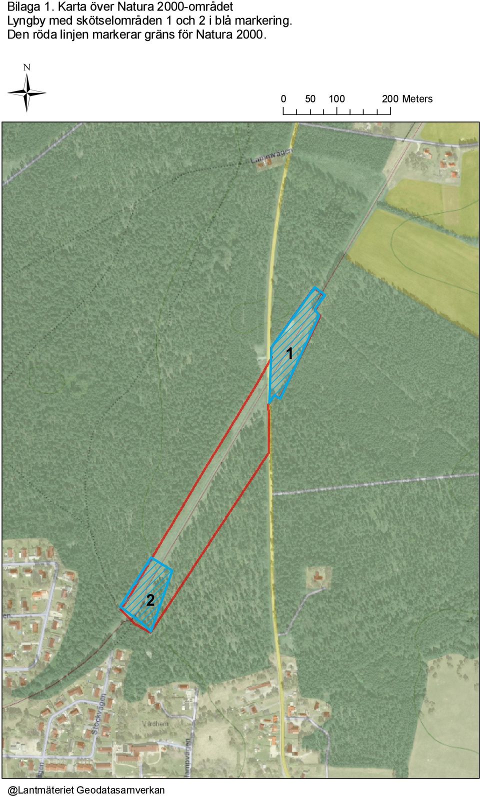 skötselområden 1 och 2 i blå markering.