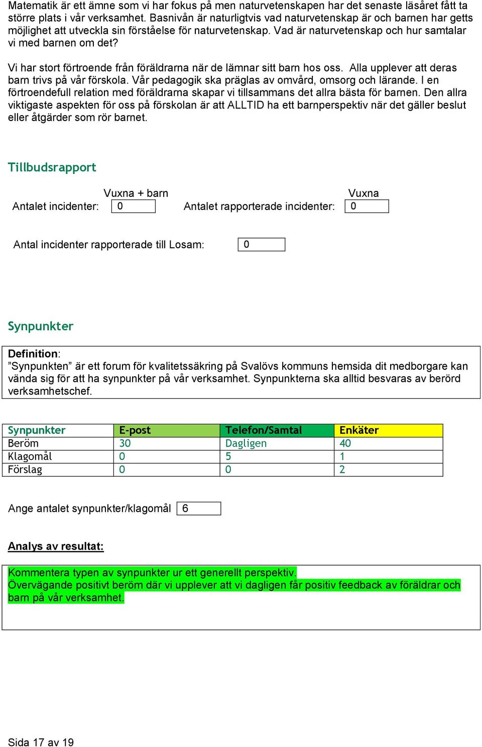 Vi har stort förtroende från föräldrarna när de lämnar sitt barn hos oss. Alla upplever att deras barn trivs på vår förskola. Vår pedagogik ska präglas av omvård, omsorg och lärande.