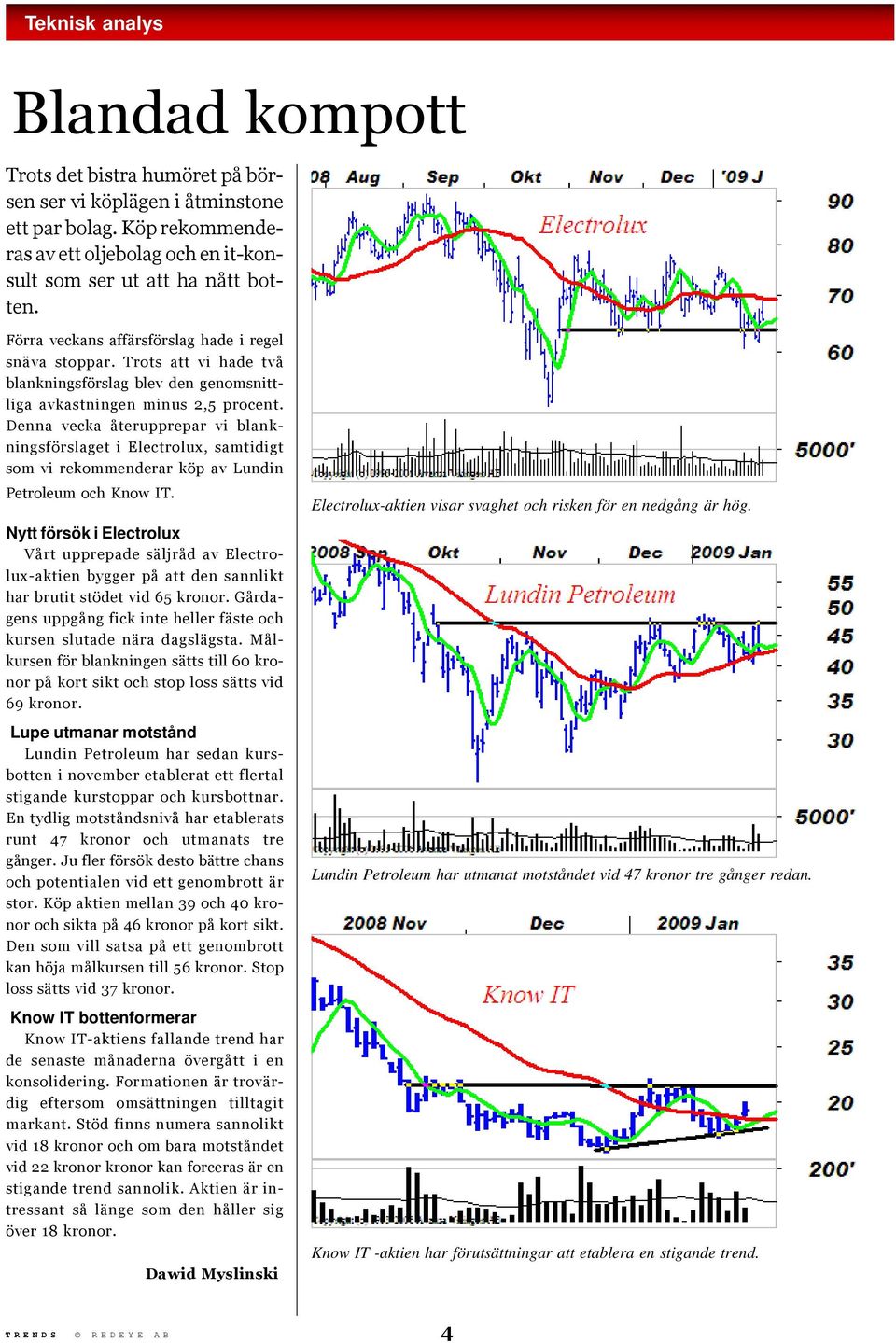 Denna vecka återupprepar vi blankningsförslaget i Electrolux, samtidigt som vi rekommenderar köp av Lundin Petroleum och Know IT.