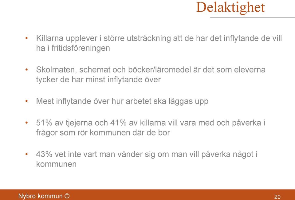 inflytande över hur arbetet ska läggas upp 51% av tjejerna och 41% av killarna vill vara med och påverka i