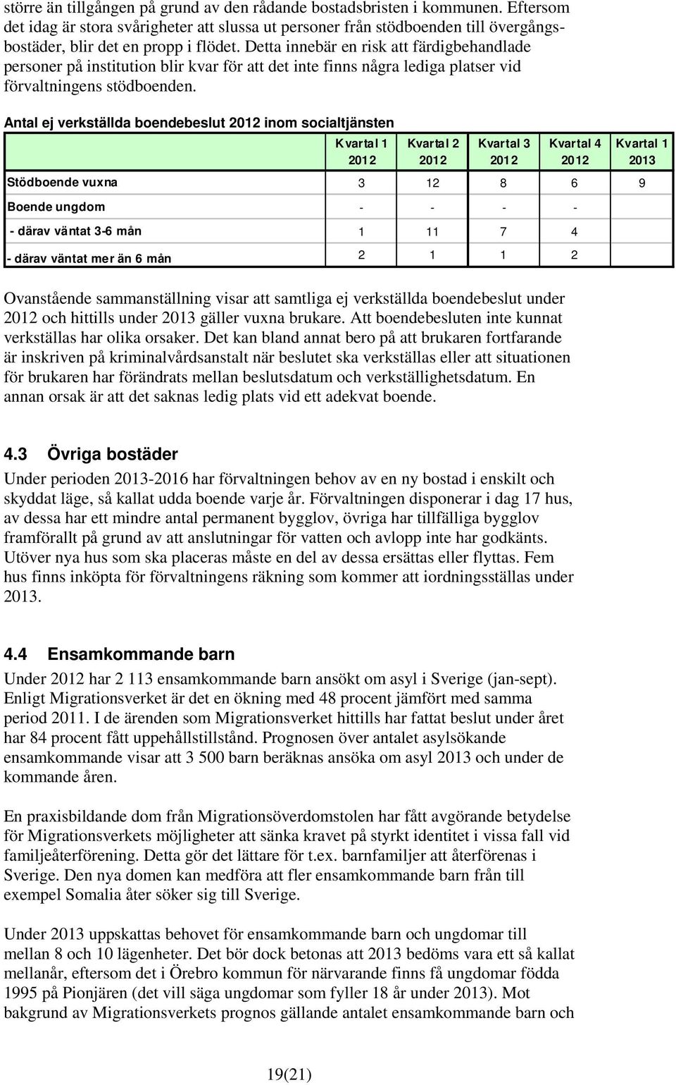 Detta innebär en risk att färdigbehandlade personer på institution blir kvar för att det inte finns några lediga platser vid förvaltningens stödboenden.