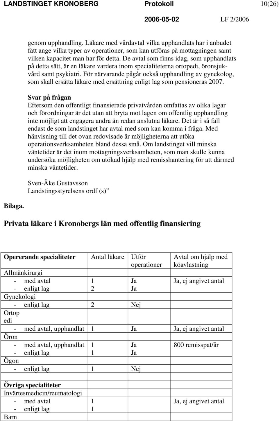 De avtal som finns idag, som upphandlats på detta sätt, är en läkare vardera inom specialiteterna ortopedi, öronsjukvård samt psykiatri.