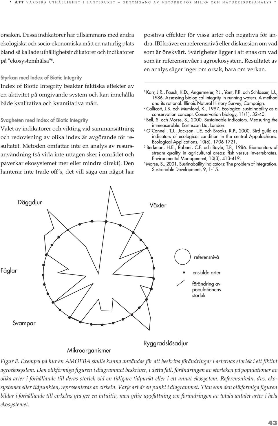 Styrkan med Index of Biotic Integrity Index of Biotic Integrity beaktar faktiska effekter av en aktivitet på omgivande system och kan innehålla både kvalitativa och kvantitativa mått.