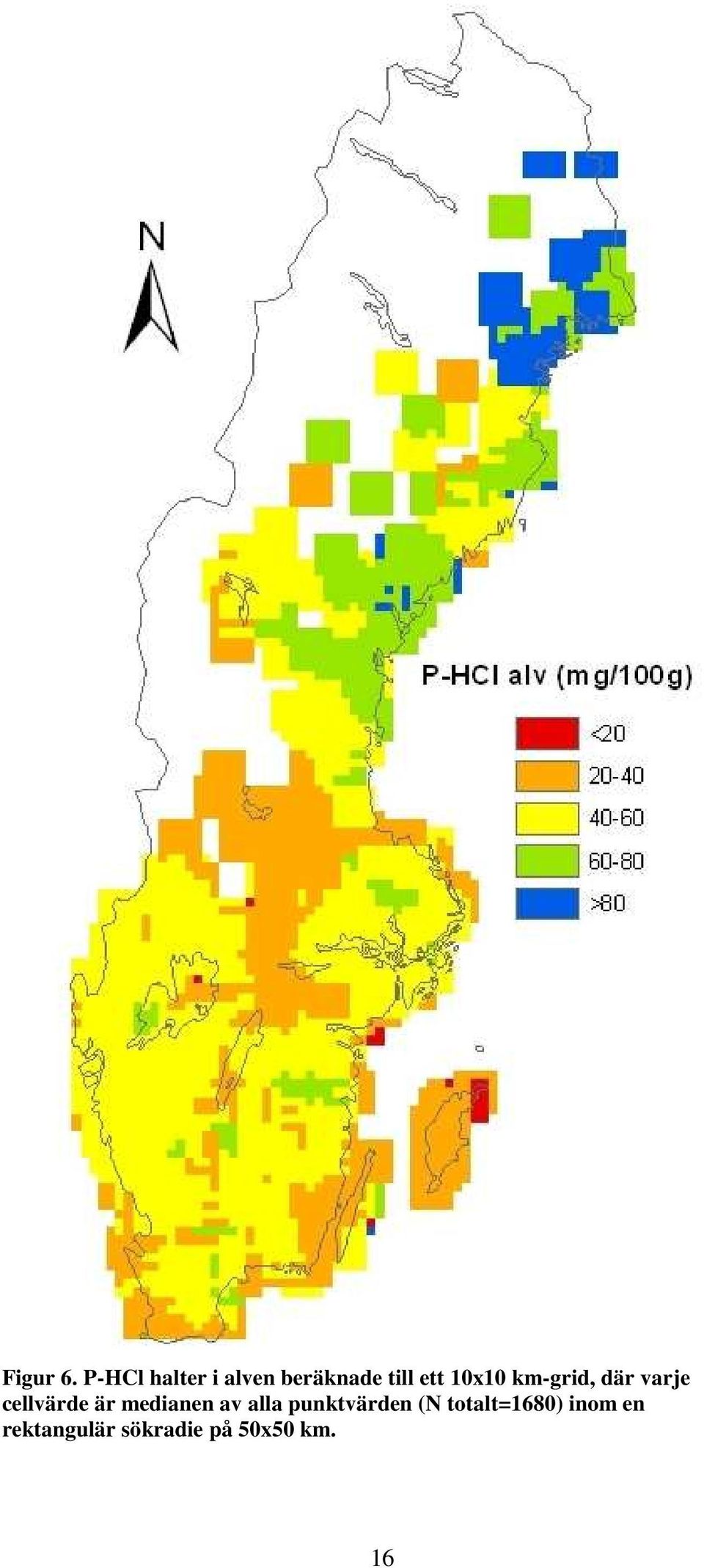 10x10 km-grid, där varje cellvärde är