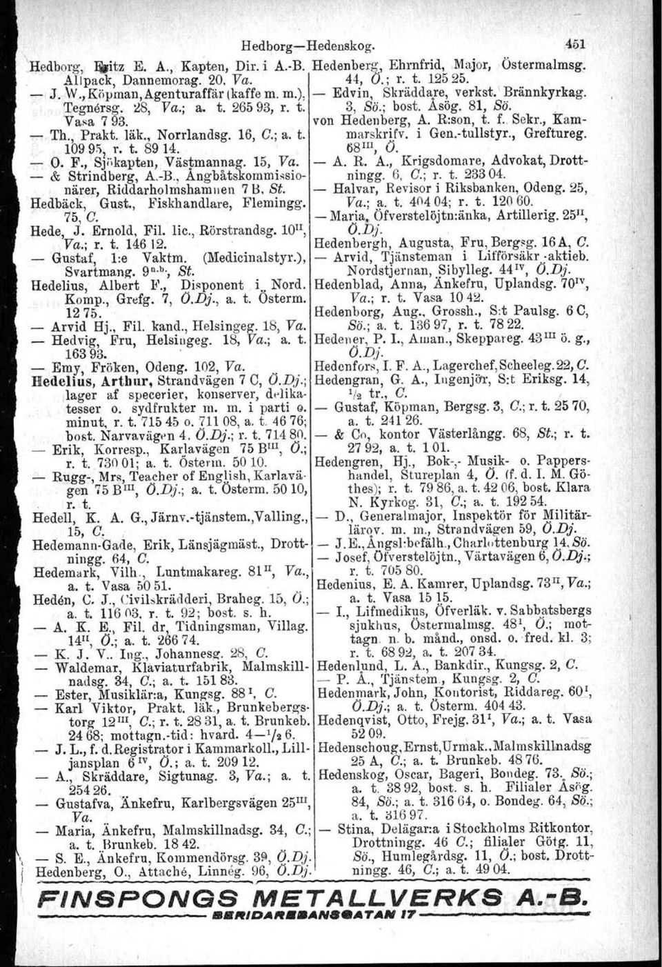 16, G.; a. t. marskrifv. i Gen.-tullstyr., Greftureg. 109 9~1 r. t. 8914. ti8 IIl, O. O. F., SJ"lkapten, Västmannag. 15, Va. - A. R. A., Krigsdomare, Advokat, Drott- - & Strindberg, A.-B.