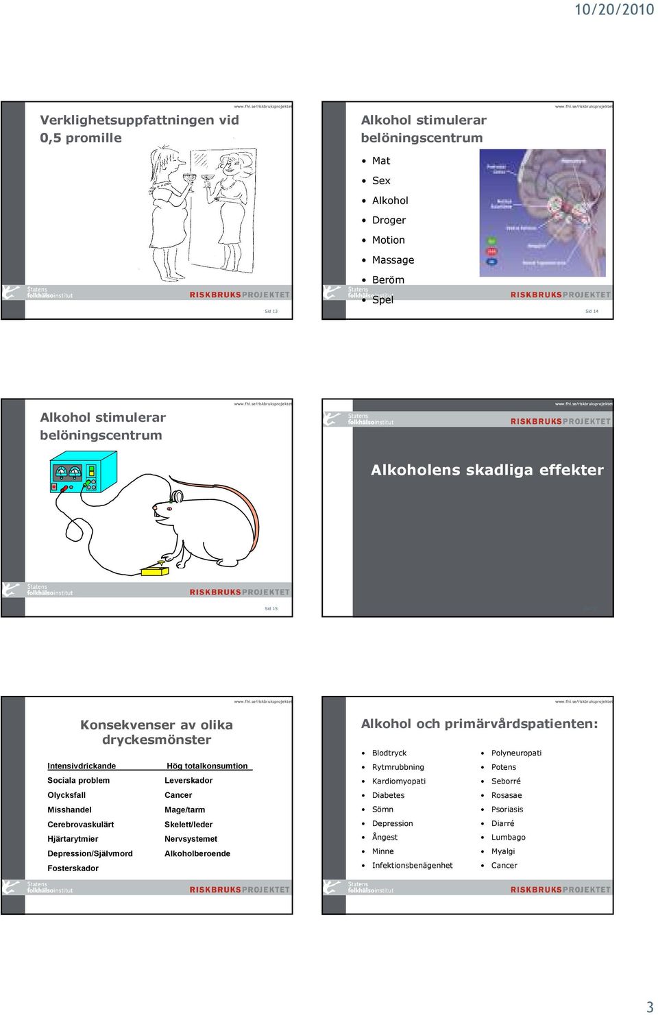 Intensivdrickande Hög totalkonsumtion Rytmrubbning Potens Sociala problem Leverskador Kardiomyopati Seborré Olycksfall Cancer Diabetes Rosasae Misshandel Mage/tarm Sömn